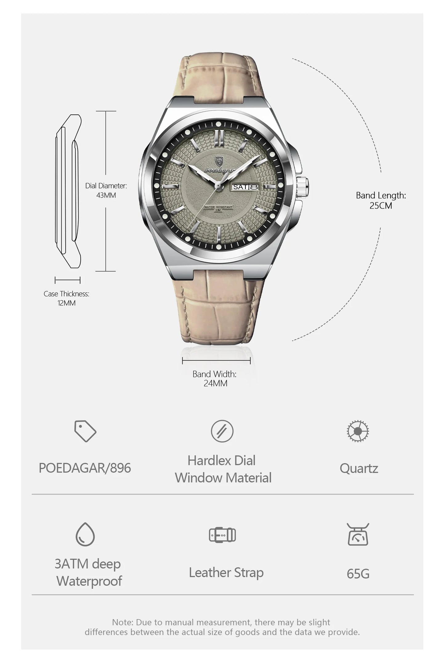 POEDAGAR High Quality Fashion Man Wristwatch Waterproof Luminous Date Week Business Quartz Men's Watches Leather Men Watch Reloj