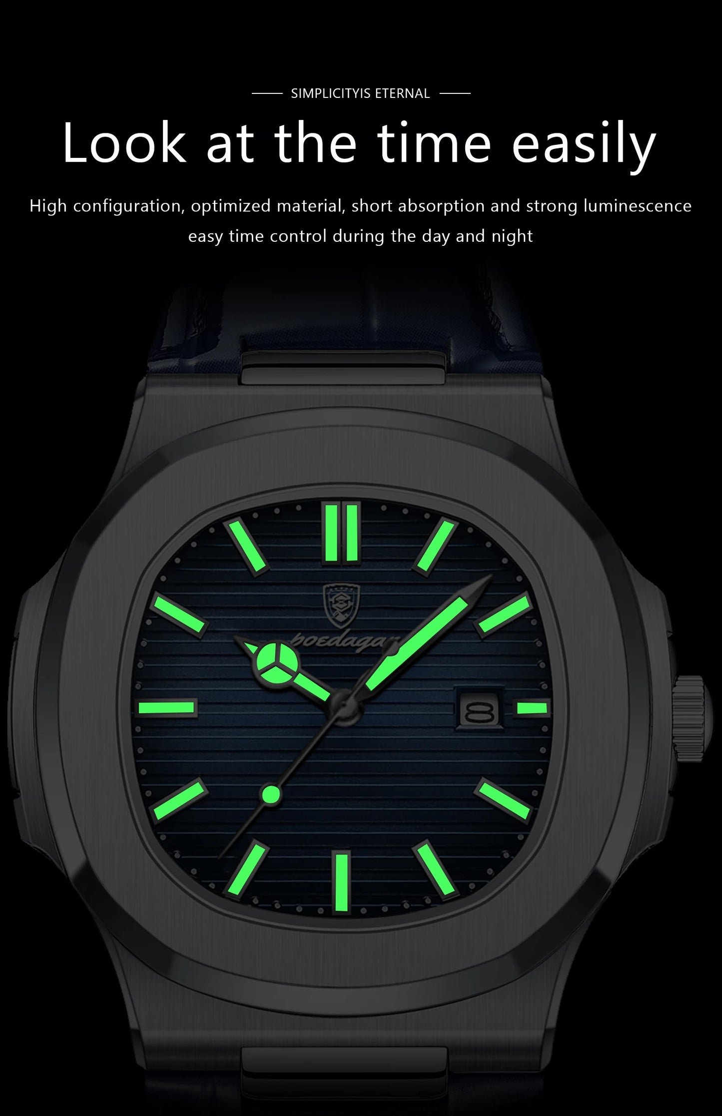 POEDAGAR Top Square Man Watch Date Waterproof Luminous Luxury Men Wristwatch High Quality Leather Men's Quartz Watches+Box Reloj