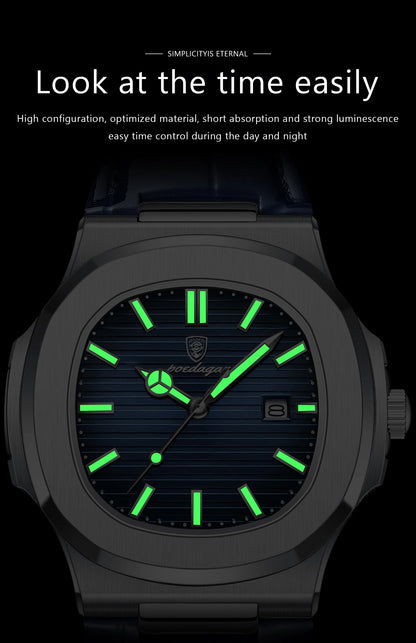 POEDAGAR Top Square Man Watch Date Waterproof Luminous Luxury Men Wristwatch High Quality Leather Men's Quartz Watches+Box Reloj
