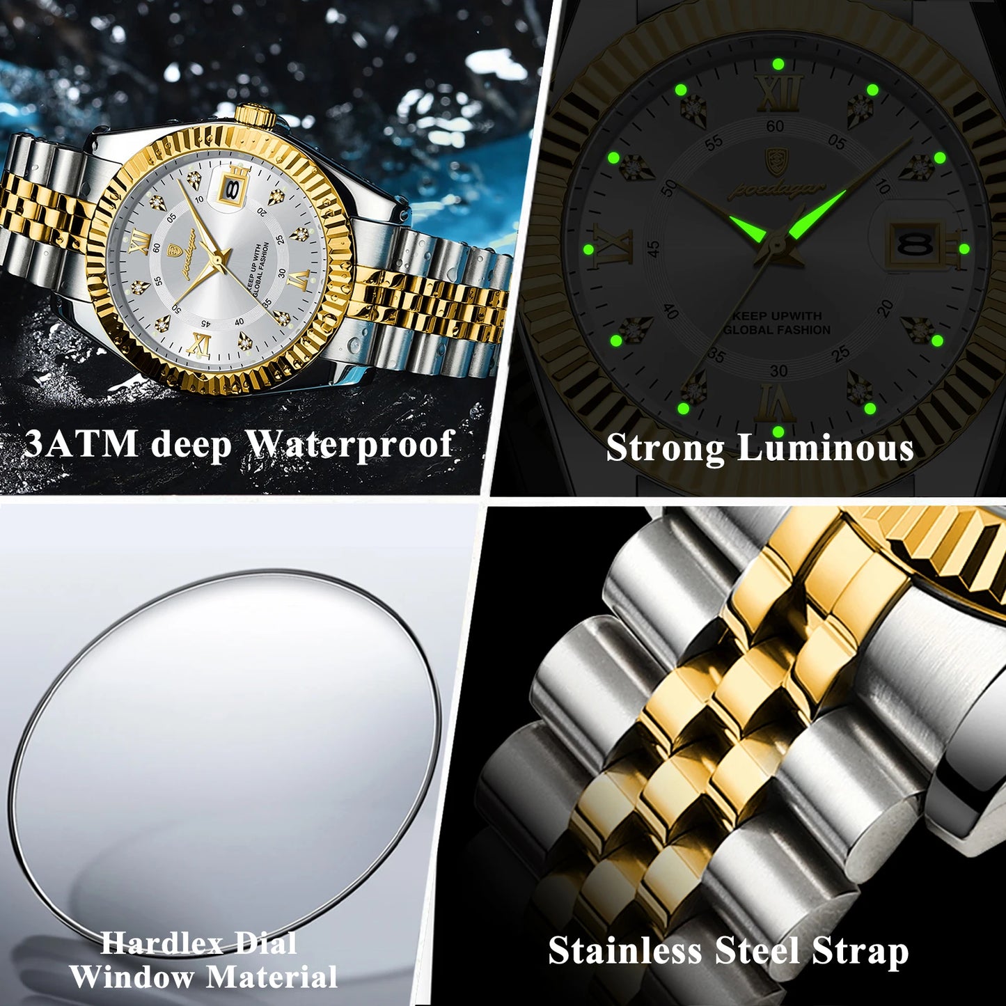 POEDAGAR Business Luxury Men Wristwatch Waterproof Luminous Date Military Man Watch Stainless Steel Fashion Men's Quartz Watches