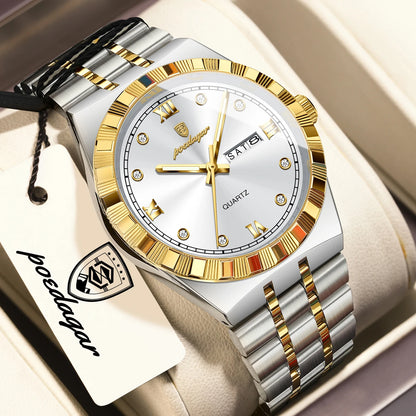 POEDAGAR Business Male Watches Waterproof Luminous Week Date Fashion Men's Wristwatch Stainless Steel Quartz Watch For Men Reloj