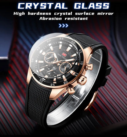 2026 New MINI FOCUS Men's Sports Quartz Watch Casual Analog Wrist Watch with Luminous Hands Silicone Strap Date Water Resistant