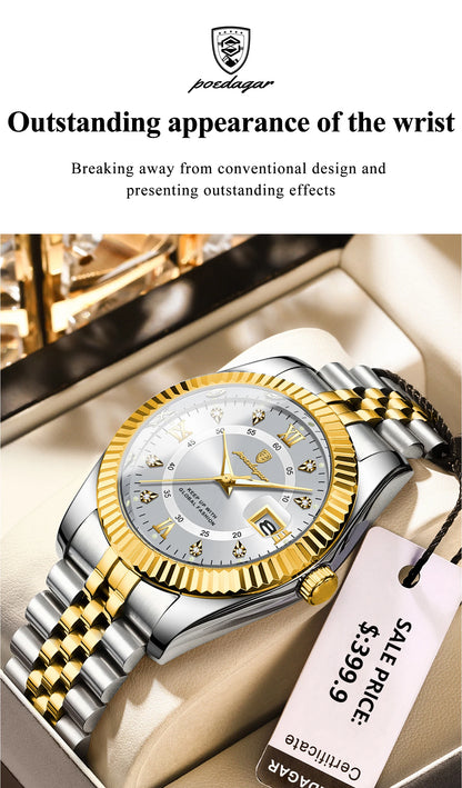 POEDAGAR Luxury Business Men Wristwatch Waterproof Luminous Date Military Man Watch Stainless Steel Fashion Men's Quartz Watches