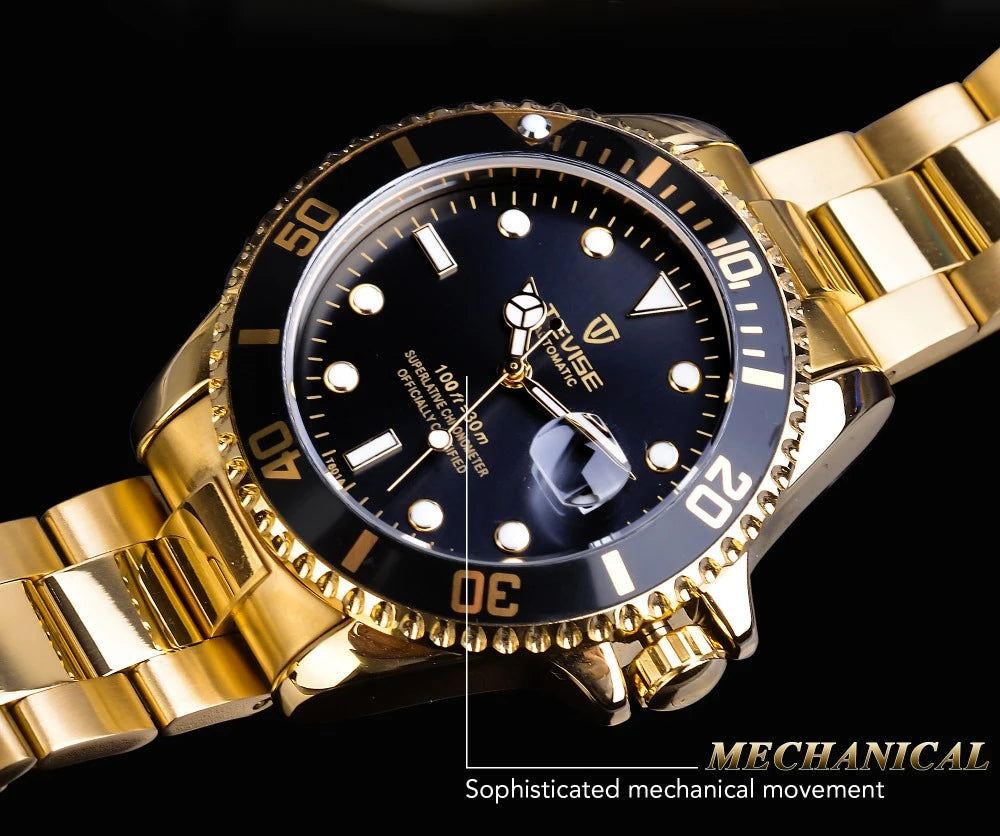 TEVISE Men's Luxury Automatic Mechanical Watch Blue Ocean Dial Stainless Steel Sport Watch, Business Casual Style with Date D