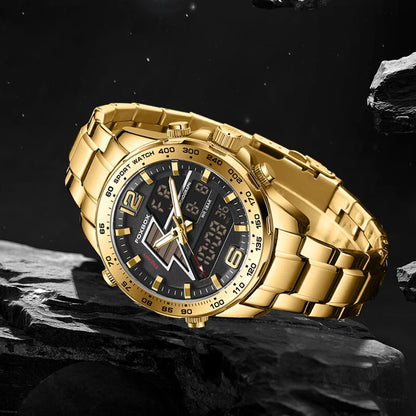 FOXBOX New Men Watches Dual Display 30M Waterproof Date Clock Wristwatch Fashion Sports Watch for Men Electronic Watches Man+Box