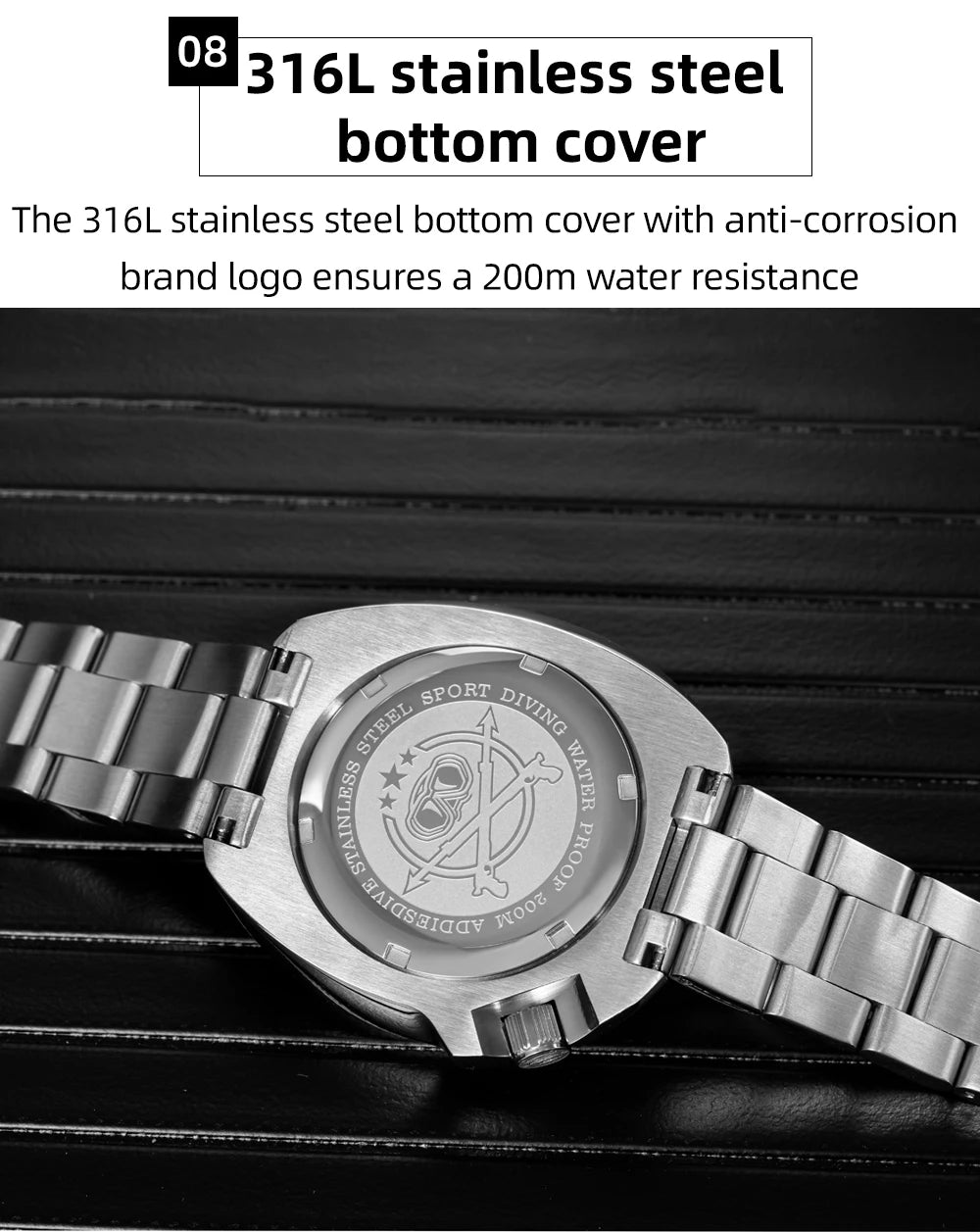 ADDIESDIVE Watch For Man AD2511 Sapphire Glass Window Display BGW9 Luminous 200M waterproof 316L Stainless Steel Quartz Watches