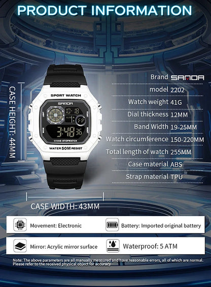 SANDA Fashion Brand Digital G Style Top Men's Watch Luxury Military Sport Waterproof Alarm Stopwatch Clock Relogio Masculino
