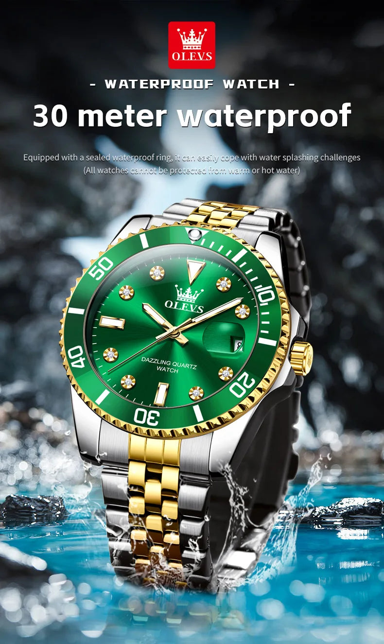 OLEVS 9809 Men Watch Original Brand Waterproof Quartz Watch Stainless Steel Strap Automatic Date  Sports Watch Mens Gifts Box