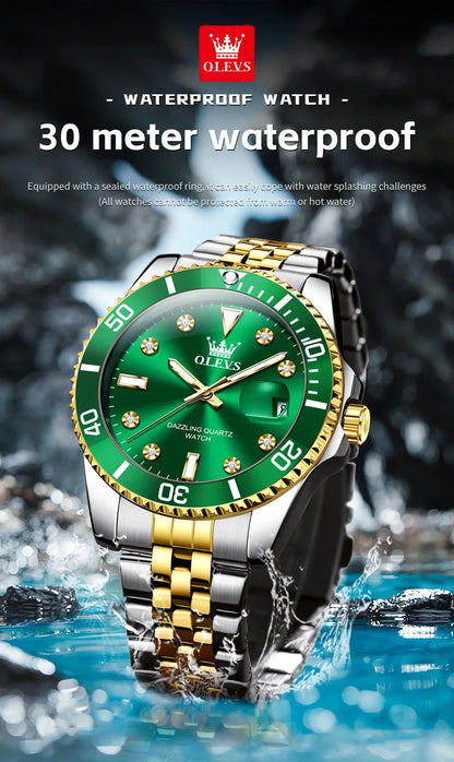 OLEVS 9809 Men Watch Original Brand Waterproof Quartz Watch Stainless Steel Strap Automatic Date  Sports Watch Mens Gifts Box