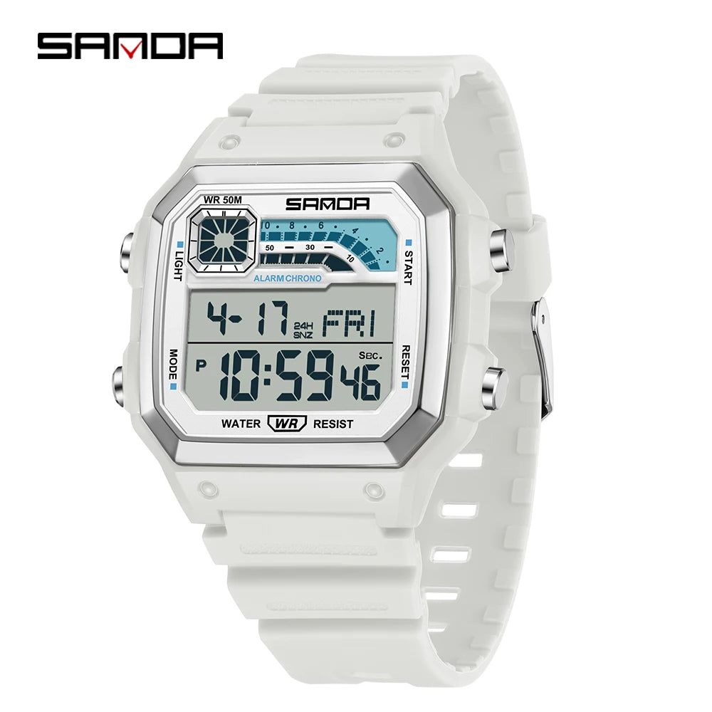 SANDA 6196 Student Electronic Watch Night Light Waterproof Sports Men's Lightweight Square Luxury Classic  Electronic Watch