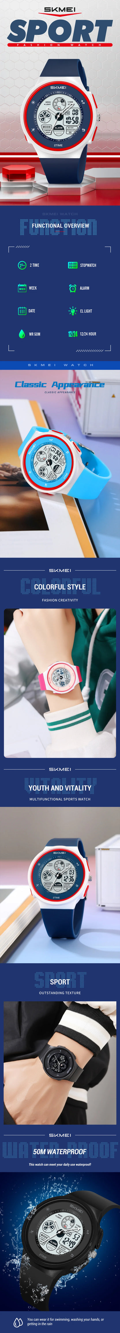 SKMEI 2346 New Arrival Colorful Fashion Unisex Men Women Time Big Digital Display PC Classic Sport Watch Chronograph Wristwatch