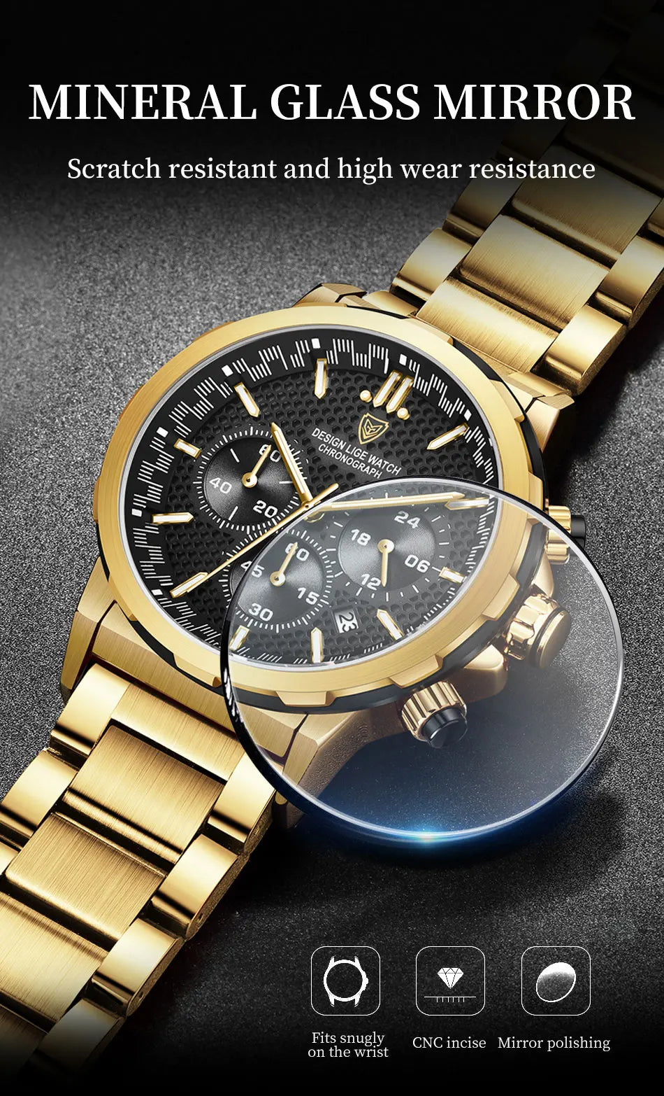 LIGE Luxury Men Watch Top Original Waterproof Luminous Chronograph Man Wristwatch Stainless Steel Quartz Men's Watches Reloj