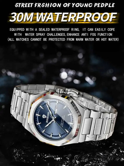 BINBOND Fashionable Men's Quartz Watch Dual Calendar Night Light Waterproof Trend Casual Business Sports Male Quartz Wristwatch