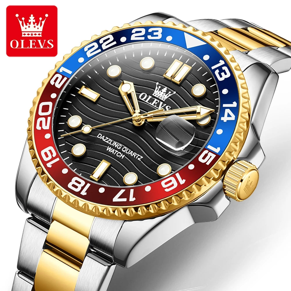 OLEVS Watches Men Diving Series Hot Original Luxury Brand Quartz Watches for Men Steel Strap Waterproof Luminous Man Watch 3610