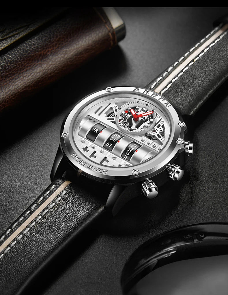 AKDPN Men's Watches Electronics Luxury Quartz Watches for Man Leather Waterproof Digital Versatile Wristwatch reloj hombre Watch