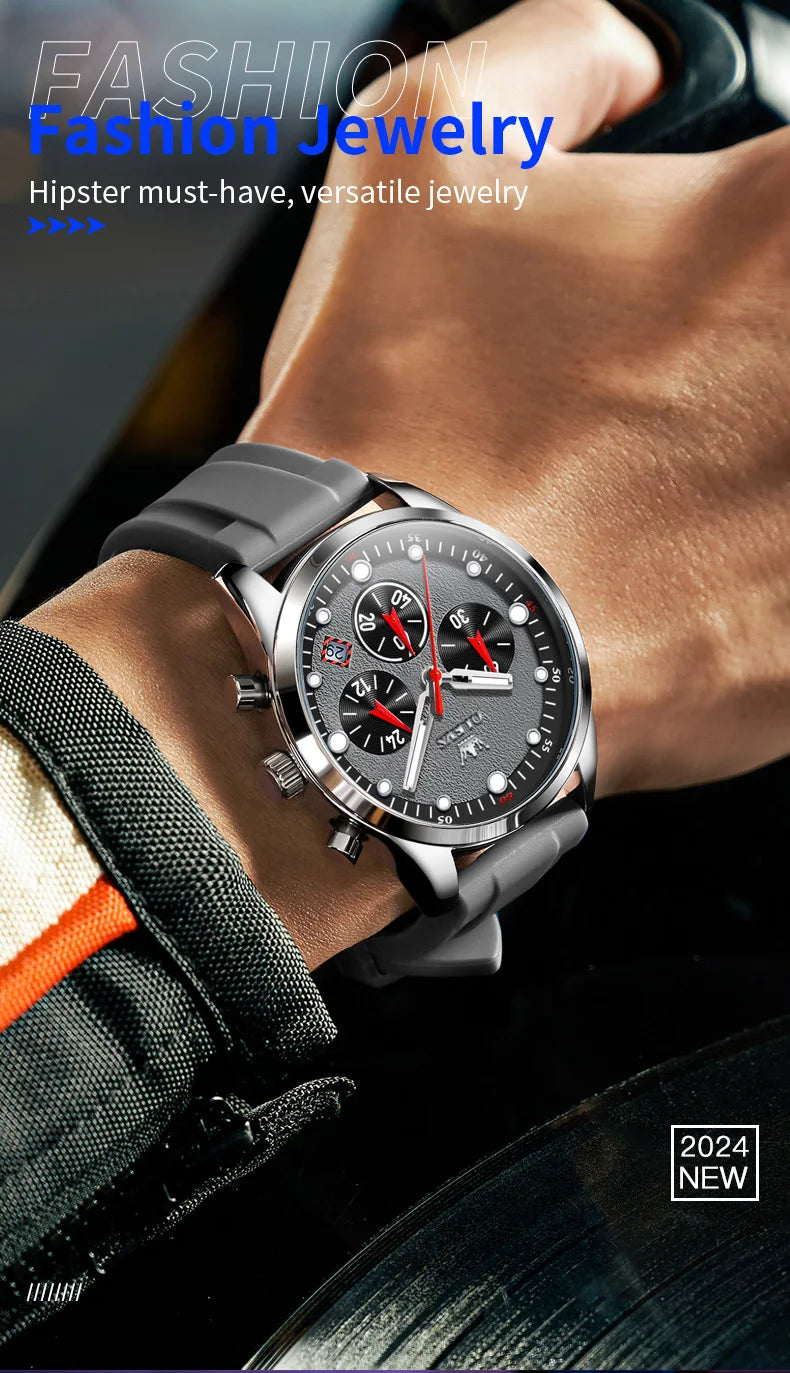 OLEVS 5602 Mens Watch Original Fashion Bright Colors Silicone Strap Quartz Wristwatch Waterproof Luminous Reloj Chronograph Date