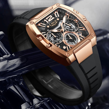 LIGE Original Brand Fashion Mens Watches Sport Military Chronograph Calendar Silicone Strap Quartz Wristwatch Relogio Masculino