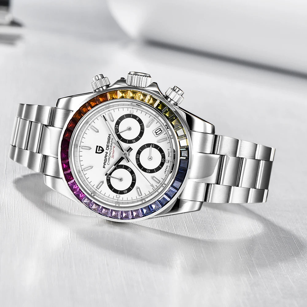 PAGANI DESIGN 2026 New VK63 Rainbow Circle Luxury Quartz Watch For Men Stainless Steel 30M Waterproof Chronograph reloj hombre