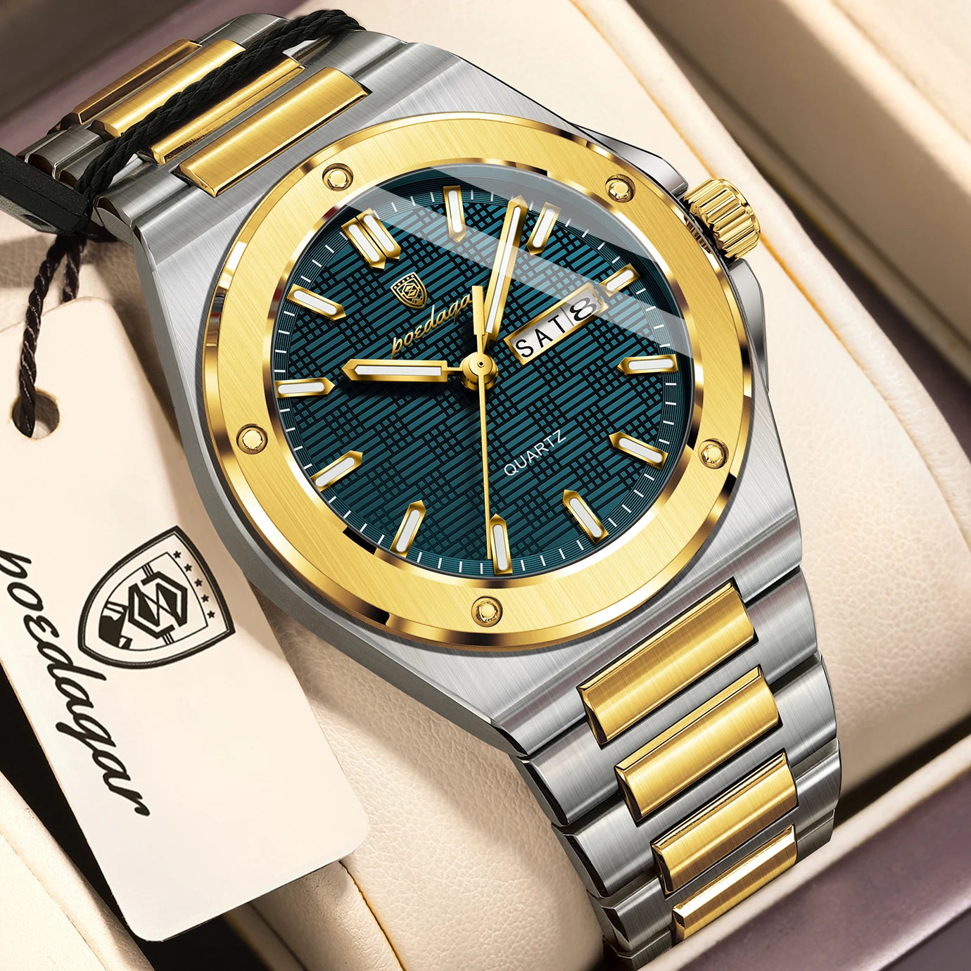 POEDAGAR Original Men Clock Quartz Date Week Luxury Man Wristwatch Waterproof Luminous Stainless Steel Sport Men's Watches Reloj