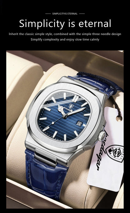 POEDAGAR Top Square Man Watch Date Waterproof Luminous Luxury Men Wristwatch High Quality Leather Men's Quartz Watches+Box Reloj