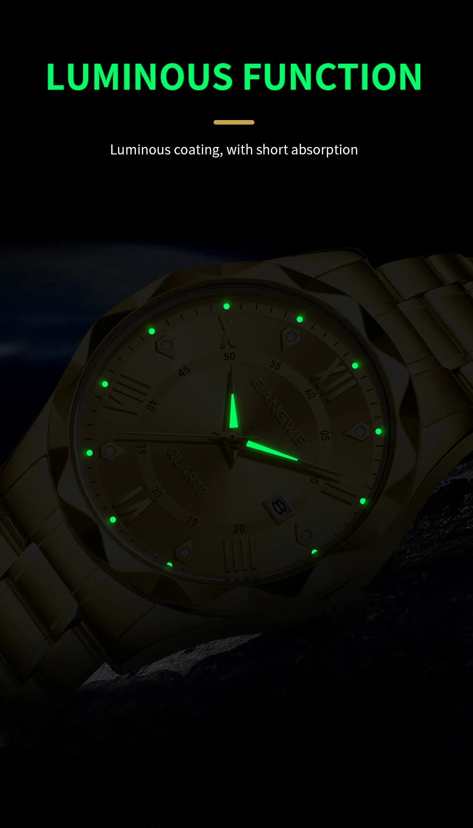 BANGWEI Quartz Watch For Men Luxury Calendar Waterproof Business Men's Wristwatch Luminous Big Dial Simple Man Watch hombre