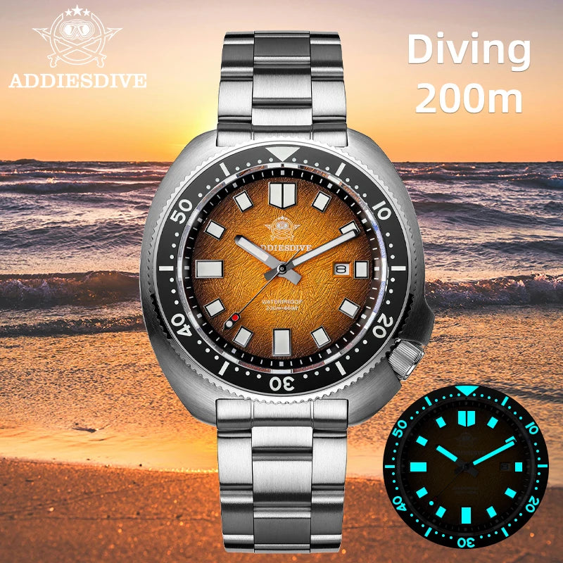 ADDIESDIVE Watch For Man AD2511 Sapphire Glass Window Display BGW9 Luminous 200M waterproof 316L Stainless Steel Quartz Watches