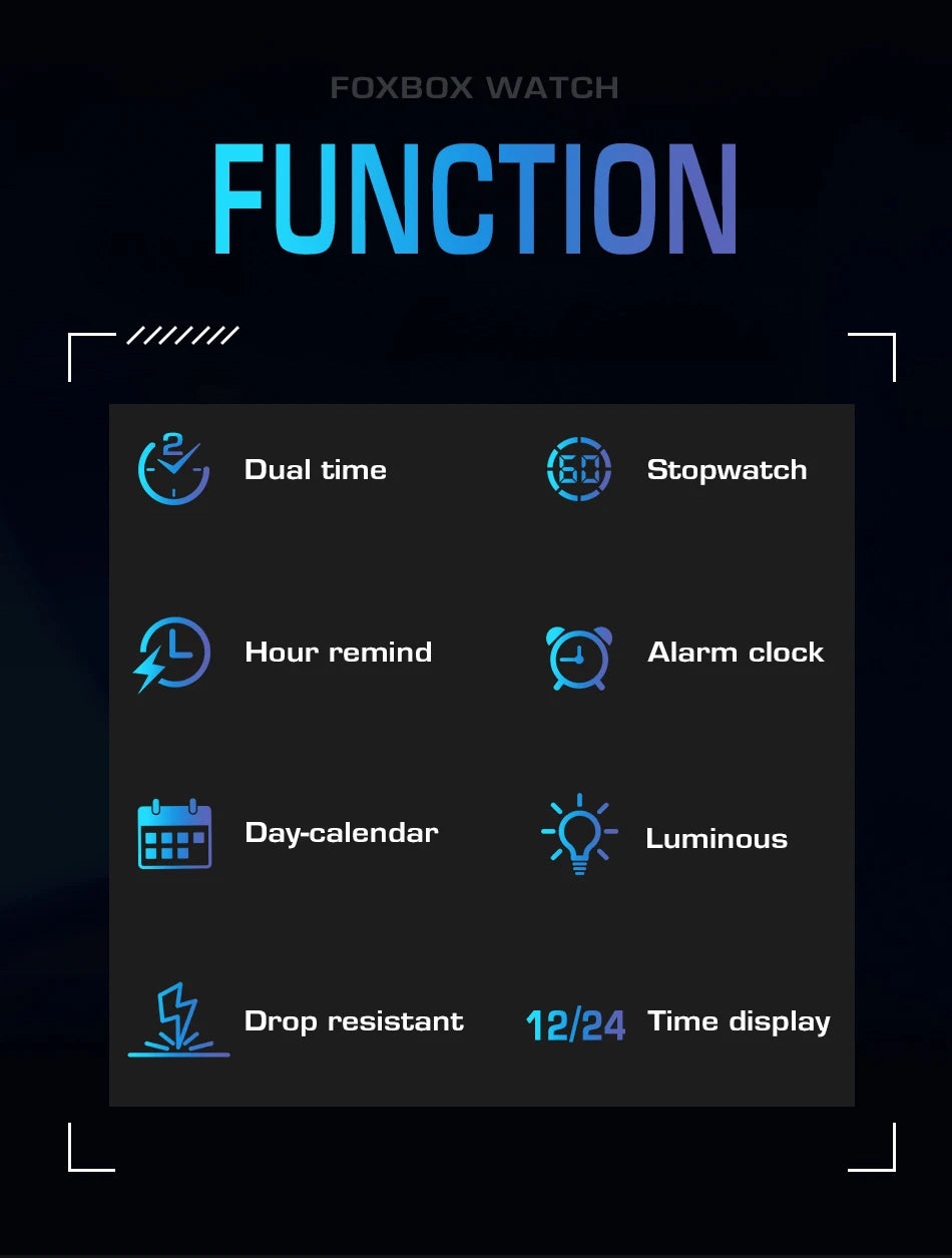 FOXBOX Military Watches For Men Fashion Square Waterproof Luminous Sports Men's Watch LED Electronic Wristwatch Reloj Hombre+BOX