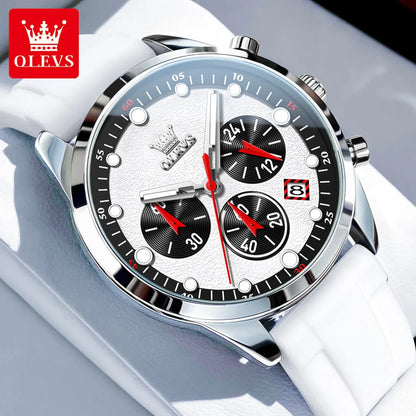 OLEVS 5602 Mens Watch Original Fashion Bright Colors Silicone Strap Quartz Wristwatch Waterproof Luminous Reloj Chronograph Date