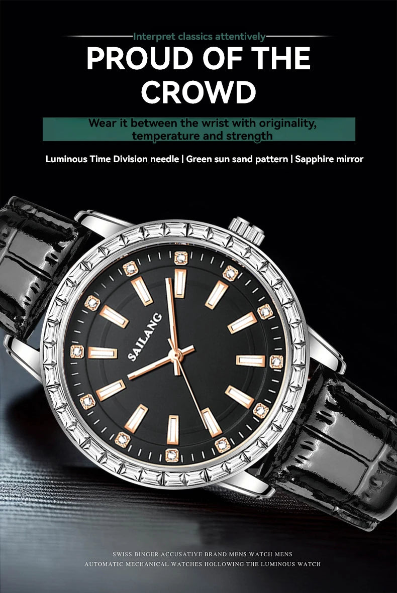 2024 New Aurora Series Fashion Light Luxury Men's Watch Temperament Black Plate Classic Night Glow Waterproof Watch