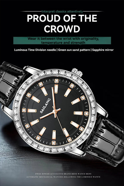 2024 New Aurora Series Fashion Light Luxury Men's Watch Temperament Black Plate Classic Night Glow Waterproof Watch