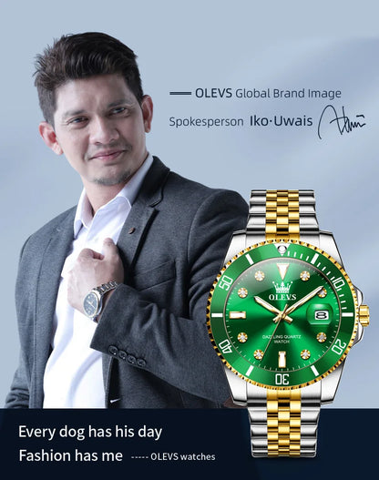 OLEVS 9809 Men Watch Original Brand Waterproof Quartz Watch Stainless Steel Strap Automatic Date  Sports Watch Mens Gifts Box