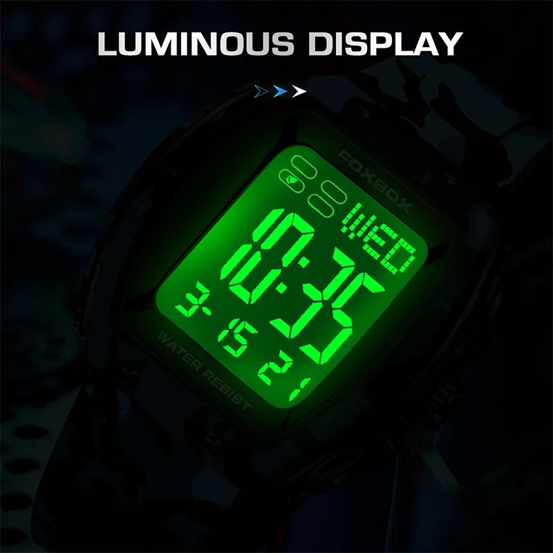 FOXBOX Military Watches For Men Fashion Square Waterproof Luminous Sports Men's Watch LED Electronic Wristwatch Reloj Hombre+BOX