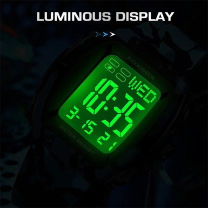 FOXBOX Military Watches For Men Fashion Square Waterproof Luminous Sports Men's Watch LED Electronic Wristwatch Reloj Hombre+BOX