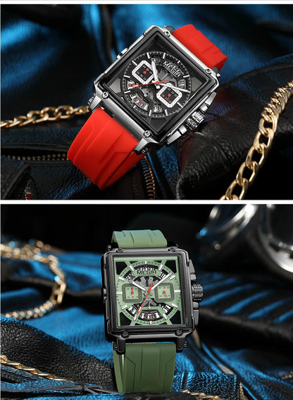 MEGIR Sport Watches for Men Waterproof Quartz Military Wristwatches Square Dial Male Chronograph Watch 24-hour Reloj Hombre 2233