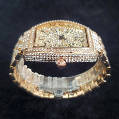 1pcs Quartz Men's Watch Luxury Fashion Wristwatch Hip-Hop Street Style Full Diamond Tonneau Date Watches for Party Accessory