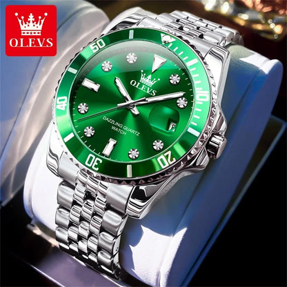 OLEVS 9809 Men Watch Original Brand Waterproof Quartz Watch Stainless Steel Strap Automatic Date  Sports Watch Mens Gifts Box