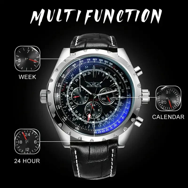 High-End Men's Watch Is a Fashionable and Functional Mechanical Clock, Made of Stainless Steel, with Hollow Design and Large Dial. Its Attractive Appearance Makes Daily Gifts, No Batteries Required, Fashionable Business Casua
