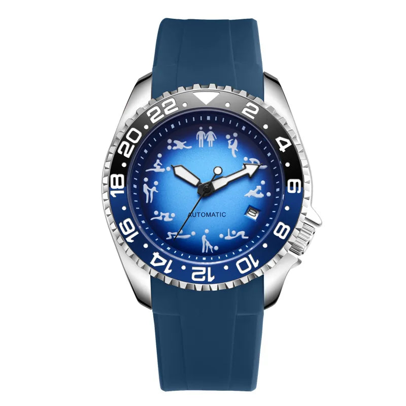 New Men's Automatic Mechanical Watch Soft Silicone Strap Waterproof Luminous Hands Calendar Sport Wristwatches Relogio Masculino