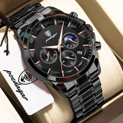 POEDAGAR Top Business Men's Watches Waterproof Luminous Stainless Steel Fashion Men Wristwatch Chronograph Date Man Quartz Watch