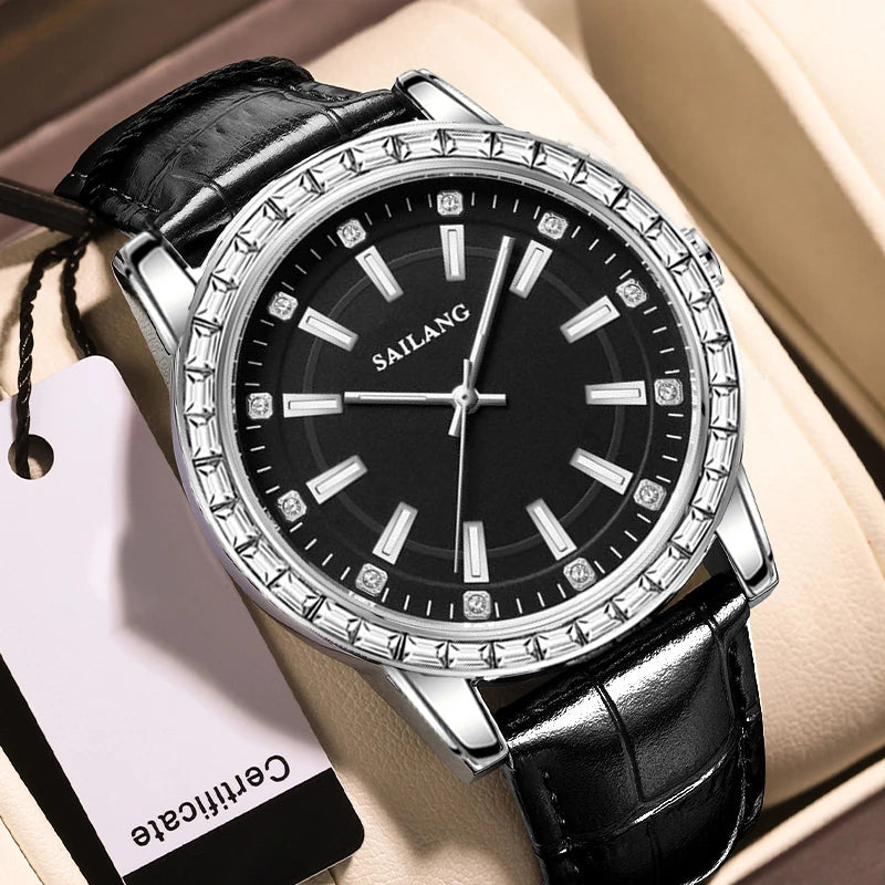 2024 New Aurora Series Fashion Light Luxury Men's Watch Temperament Black Plate Classic Night Glow Waterproof Watch