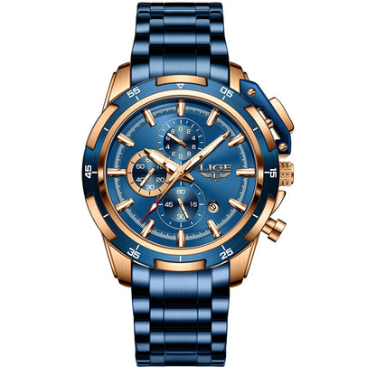 LIGE Luxury Casual Men's Wristwatch Sports Stainless Steel Waterproof Date Man Watch High Quality Fashion Quartz Men Watches