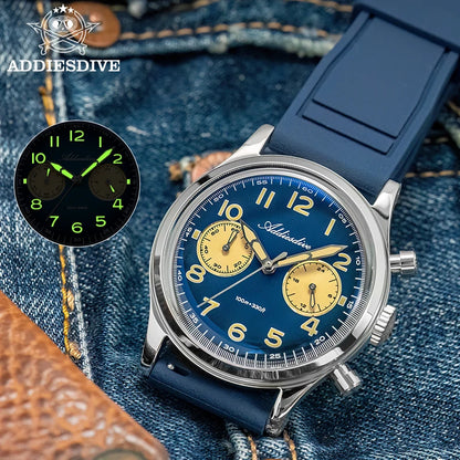 ADDIESDIVE Top Brand Man Watch 10Bar Waterproof AD2516 Super Luminous Bubble Mirror Glass VK64 Chronograph Quartz Steel Watch