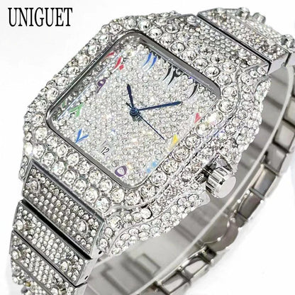 2026 New Luxury Diamond Watch Men Fashion Iced Out Square Colorful Number Watches Hip Hop Bling Jewelry Reloj Hombre for Gift