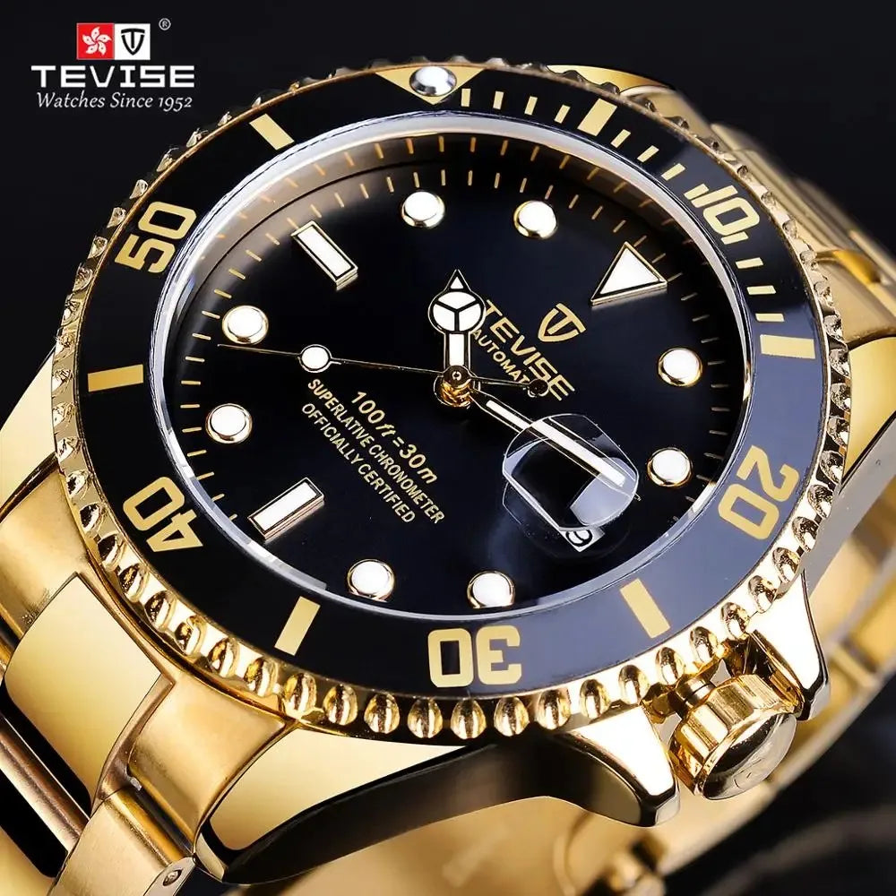 TEVISE Men's Luxury Automatic Mechanical Watch Blue Ocean Dial Stainless Steel Sport Watch, Business Casual Style with Date D