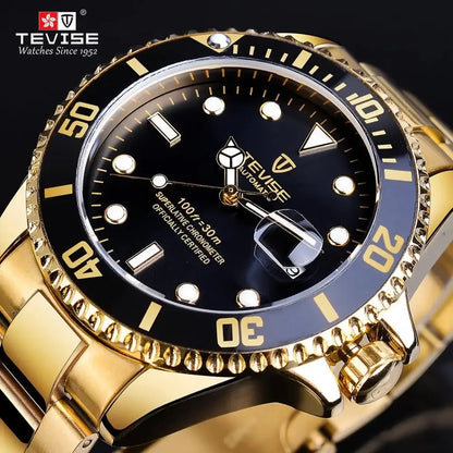 TEVISE Men's Luxury Automatic Mechanical Watch Blue Ocean Dial Stainless Steel Sport Watch, Business Casual Style with Date D
