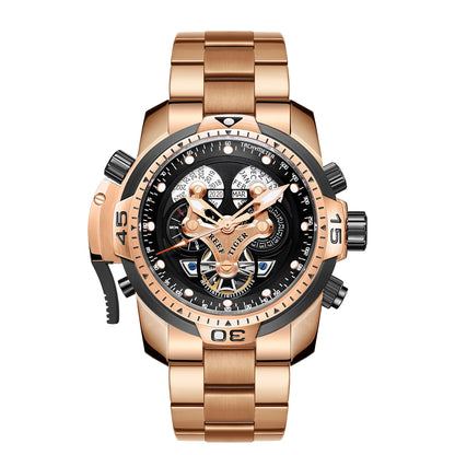 Reef Tiger/RT Designer Stainless Steel Completed Calendar Automatic Watch Men Date Rose Gold Bracelet Mechanical Watches RGA3503