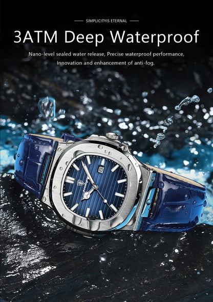 POEDAGAR Top Square Man Watch Date Waterproof Luminous Luxury Men Wristwatch High Quality Leather Men's Quartz Watches+Box Reloj