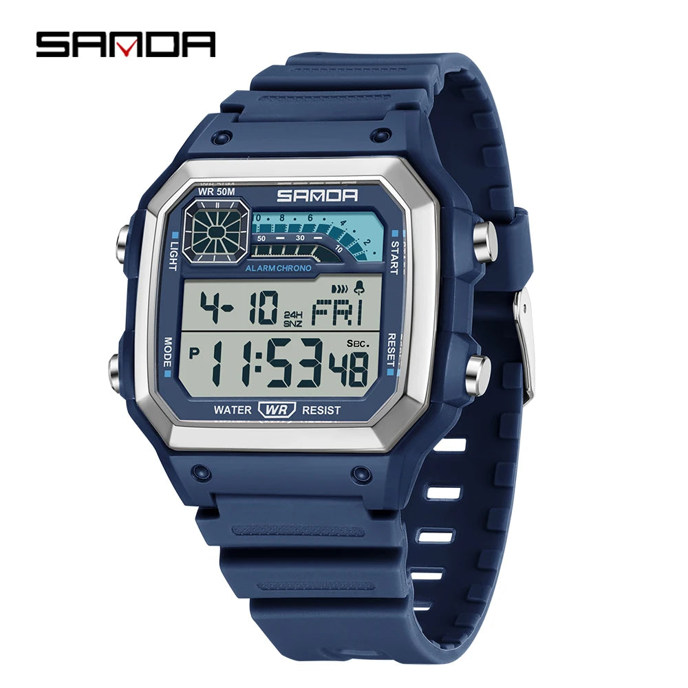 SANDA 6196 Student Electronic Watch Night Light Waterproof Sports Men's Lightweight Square Luxury Classic  Electronic Watch