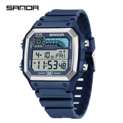 SANDA 6196 Student Electronic Watch Night Light Waterproof Sports Men's Lightweight Square Luxury Classic  Electronic Watch