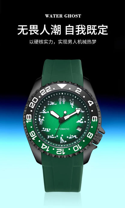 New Men's Automatic Mechanical Watch Soft Silicone Strap Waterproof Luminous Hands Calendar Sport Wristwatches Relogio Masculino